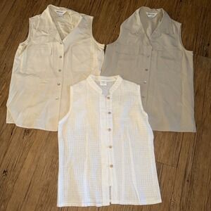Lot Of 3 Silk & Cotton Vintage Button Front  Sz S Allison Taylor Handmade Tan I